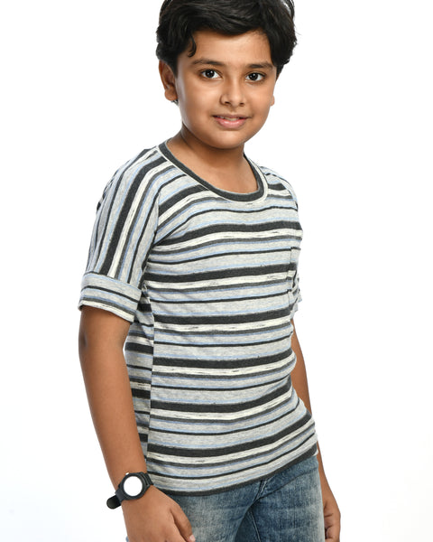 Boys Horizontal Striped T-shirt With Chest Pocket