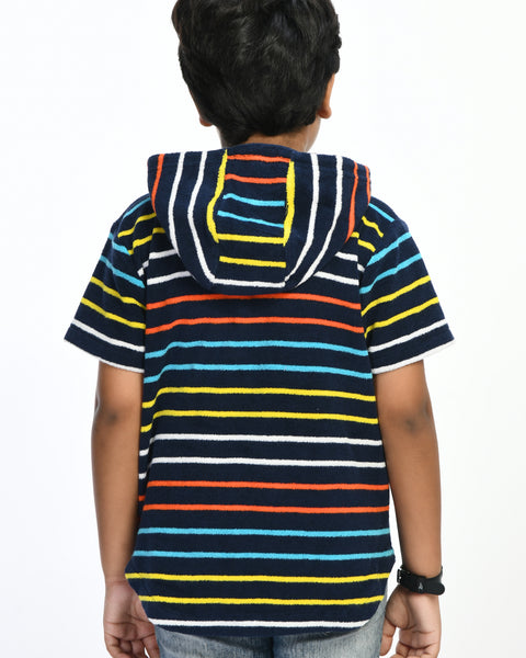 Striped Hoodie With Short Sleeves