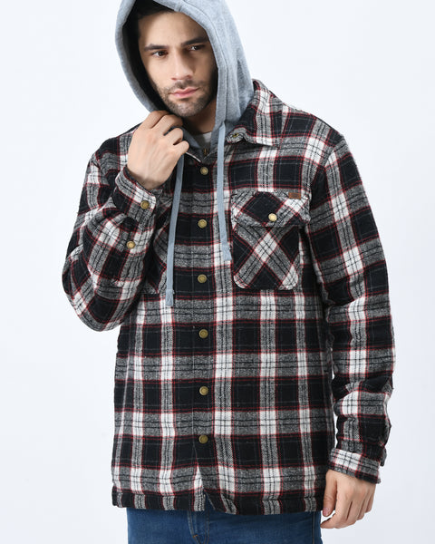 Red Flannel Checked Jacket With Hoodie