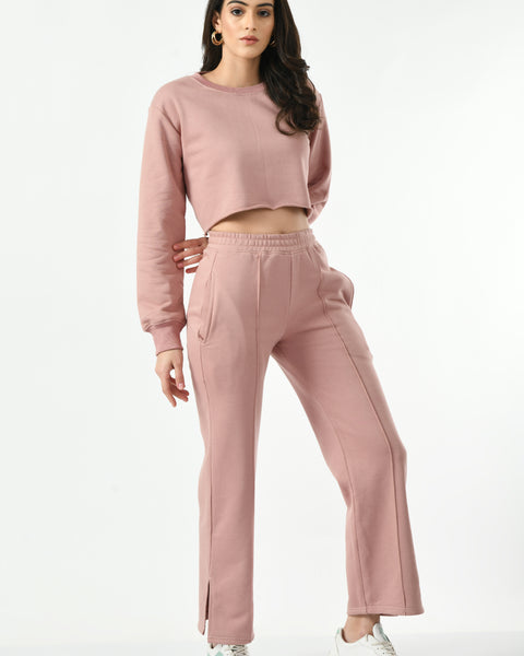 Brown Cropped Hoodie-Wide Joggers Co-ord Set