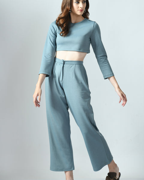 Knitted Cropped Top & Straight Pants Co-Ord Set