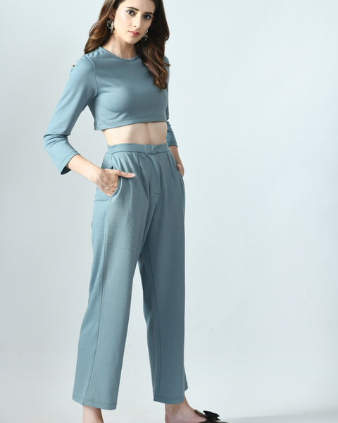 Knitted Cropped Top & Straight Pants Co-Ord Set