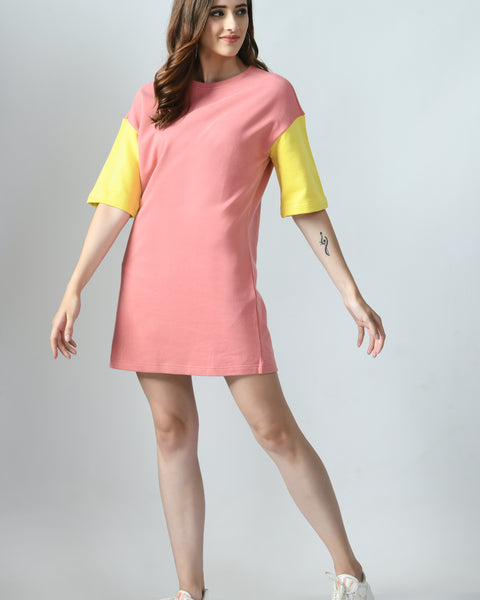 T-shirt Dress With Color-Blocked Sleeves
