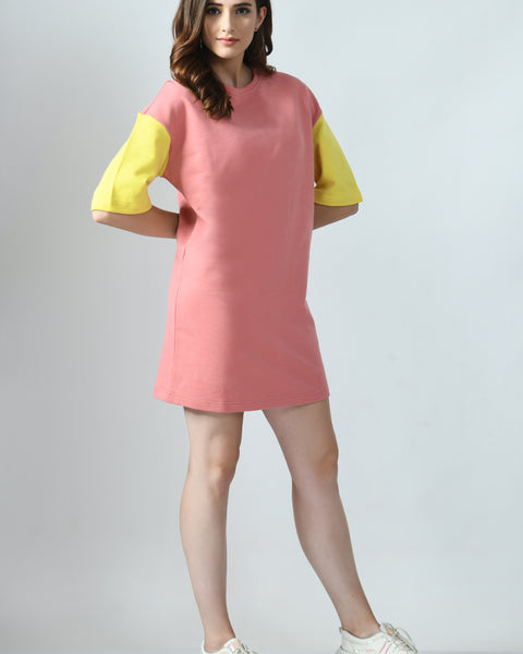 T-shirt Dress With Color-Blocked Sleeves