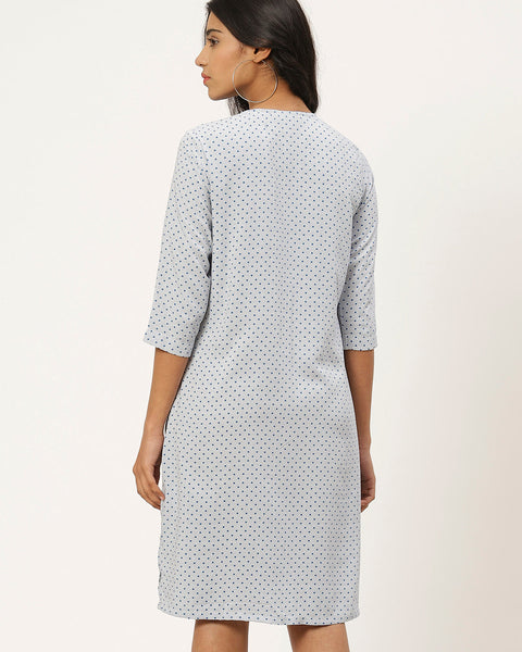 Women White & Blue Printed A-Line Dress