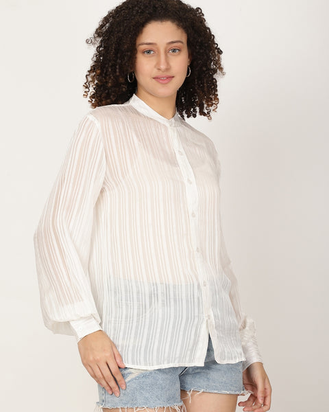 Women Pure Viscose Semi Sheer Striped casual shirt