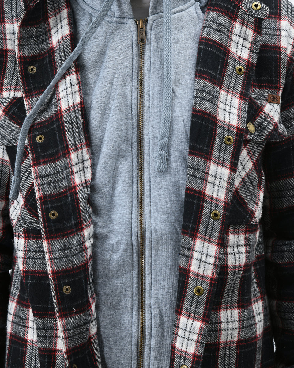 Red Flannel Checked Jacket With Hoodie – Stylomania